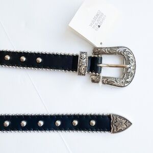 Zara Western Belt Faux Leather Black and Silver Size Medium